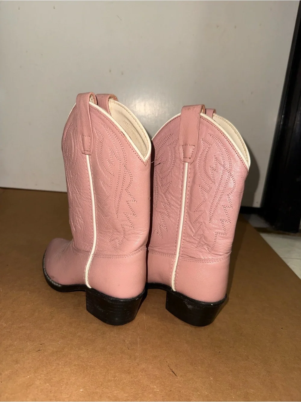 Kids Pink Cowboy Boots with White Piping